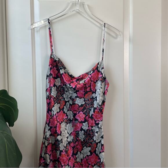 Cinq a Sept Black Floral 100% Silk Mini Slip Dress w/ Side Tie - Picture 5 of 16